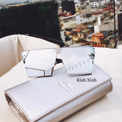 Kính râm Thời Trang Mắt Vuông Kim Loại Dáng Form To Cho Nam và Nữ (Bạc Gương)