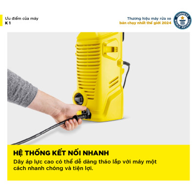 (Mới 2024) Máy phun rửa áp lực cao K 1 - Công suất 850W, áp lực tối đa 90 bar - Làm sạch, vệ sinh xe máy, ban công - Hàng Chính Hãng