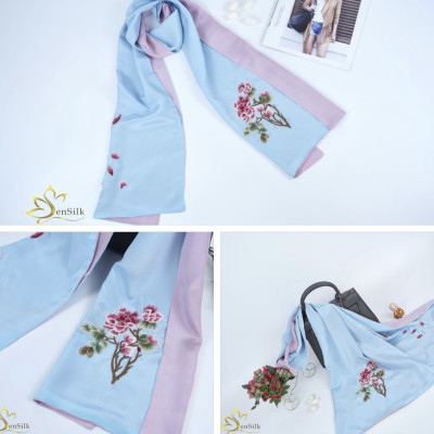 Khăn Lụa Thêu Tay Hoa Mẫu Đơn – Tinh Hoa Lụa Việt, Khăn Lụa 2 Lớp SenSilk