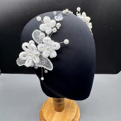 Cài tóc cô dâu hoa kẽm nhung nhỏ đính lá nhũ kim tuyến