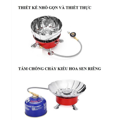 Bếp Gas Mini Du Lịch Xếp Gọn Có Dây Và Vòng Chắn Gió