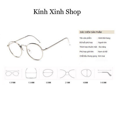 Kính Giả Cận, Gọng Kính Cận Nam Nữ Viền Dày Dáng Tròn Kim Loại Hàn Quốc Chống Ánh Sáng Xanh (Bạc)