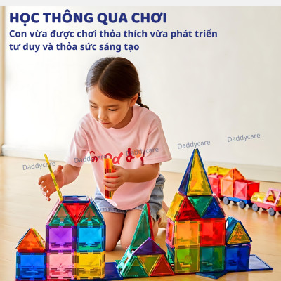 Xếp Hình Nam Châm Ánh Sáng Colorful Magnetic Tiles Mideer Daddycare, nam châm lắp ghép thông minh cho bé 3,4,5,6 tuổi