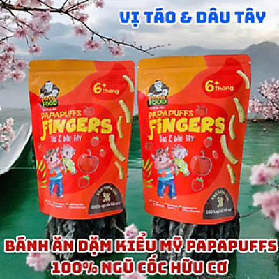Bánh ăn dặm PAPAFOOD PAPAPUFFS Vị Táo & Dâu Tây - 100% Ngũ Cố Hữu Cơ - Gói 30G
