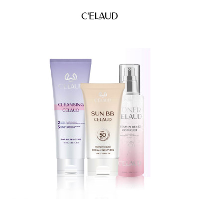 Combo sữa rửa mặt sạch sâu, nước hoa hồng làm dịu da và kem chống nắng Celaud