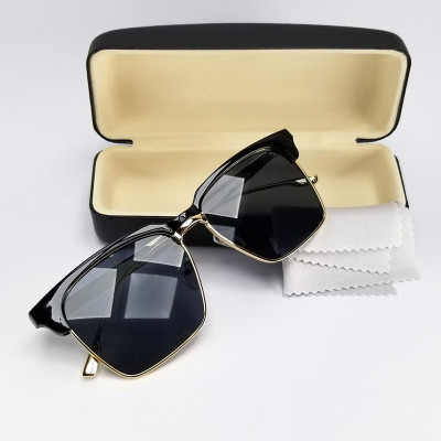 Kính mát nam nữ gọng kim loại vàng chắc chắn thời trang Hàn Quốc