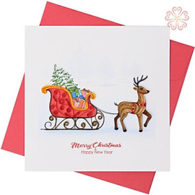 Thiệp Giáng Sinh Giấy Xoắn Tuần Lộc Đêm Noel