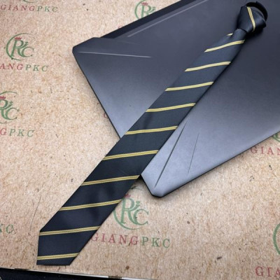 Cà vạt nam mẫu thắt sẵn dây kéo bản nhỏ 6cm mẫu xám kẻ vàng