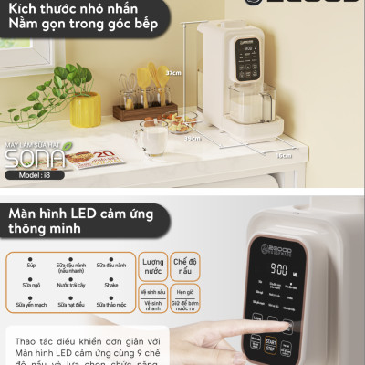 Máy Làm Sữa Hạt 2GOOD Sona I8 Chuyên Dụng Tự Động 100% - Thương Hiệu Malaysia Tự Vệ Sinh Gồm Nhiều Chế Độ Nấu Dung Tích 1.2 Lít Công Suất 1000 W - Hàng Chính Hãng