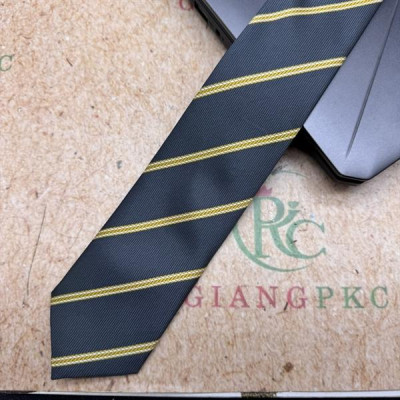 Cà vạt nam mẫu thắt sẵn dây kéo bản nhỏ 6cm mẫu xám kẻ vàng