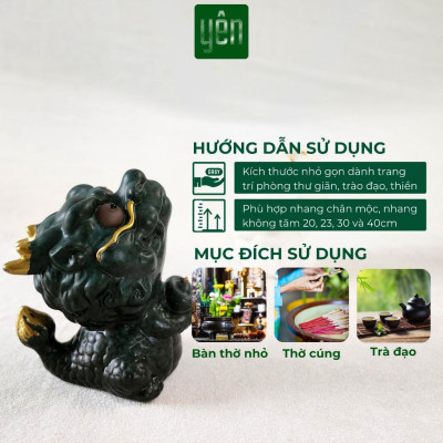 Đế Nhang Thảo Mộc Yên Tượng Kỳ Lân Gốm Sứ Xanh Trắng Yên Trang Trí Tâm Linh Thờ Cúng Thư Giãn