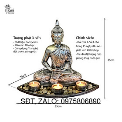 Tượng phật thiền định kèm đế nến tặng 10 cốc nến bơ - Mani Decor