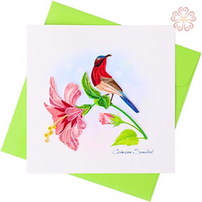 Thiệp Giấy Xoắn Nghệ Thuật - Chim hút mật đỏ - size 15x5cm