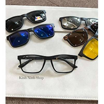 Kính Mắt Thời Trang Cận Râm, Gọng Kính Cận Bộ 5 Tròng Râm 6in1 Mắt Vuông Unisex Cho Nam Nữ