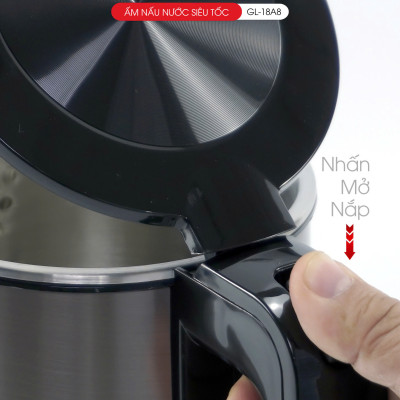 Ấm Siêu Tốc Gali GL-18A8 Thân Ấm Nguyên Khối Inox 304. Thiết kế 2 lớp Chống Nóng. hàng chính hãng, bảo hành 24 tháng
