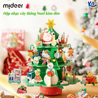 Đồ chơi Xếp Hình Cây Thông Noel Kèm Hộp Nhạc và Đèn Giáng Sinh Mideer Christmas Rotating Music 3D Puzzle 3+