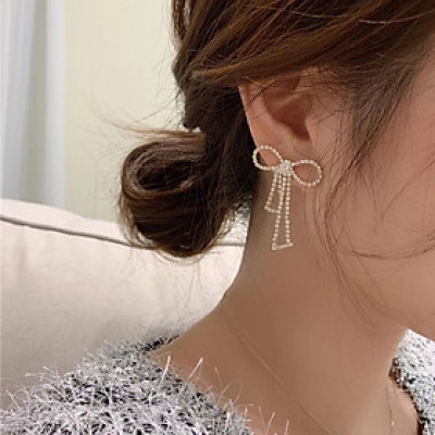 Earrings đá đeo tai hình nơ barbie cho nữ thời trang ulzzang Hàn Quốc