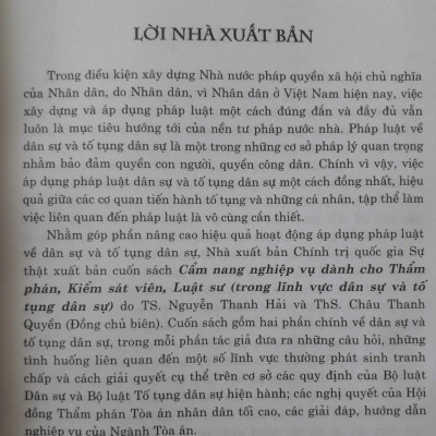 Cẩm Nang Nghiệp Vụ Dành Cho Thẩm Phán, Kiểm Sát Viên, Luật Sư ( Trong lĩnh vực dân sự và tố tụng dân sự)