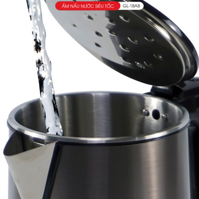 Ấm Siêu Tốc Gali GL-18A8 Thân Ấm Nguyên Khối Inox 304. Thiết kế 2 lớp Chống Nóng. hàng chính hãng, bảo hành 24 tháng