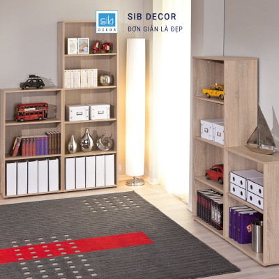 Kệ Sách Gỗ SIB Decor KS2553 Cao 80cm/120cm Cho Văn Phòng, Căn Hộ