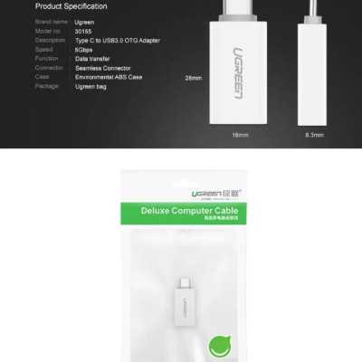 Ugreen UG30155US173TK Màu Trắng Đầu chuyển đổi TYPE C sang USB 3.0 vỏ nhựa ABS - HÀNG CHÍNH HÃNG