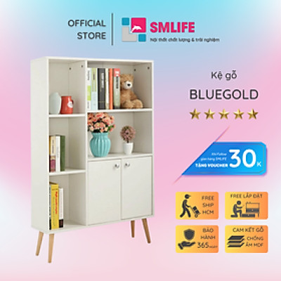 Tủ để sách hiện đại tích hợp nhiều ngăn SMLIFE Bluegold
