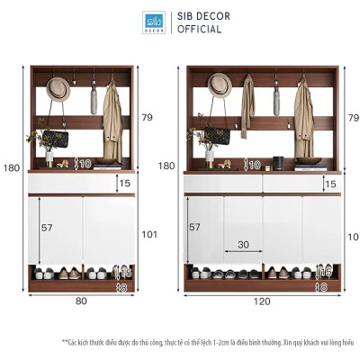 Tủ Giày Đa Năng Tích Hợp 6 Móc Treo Đồ Tiện Lợi, Đặt Tại Lối Vào Phòng Khách SIB Decor KG48