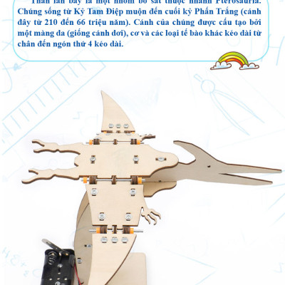 Bộ Đồ Chơi Khoa Học Và Công Nghệ Tự Làm DIY Wood Steam, Đồ Chơi Lắp Ghép STEM, Đồ Chơi Gỗ Cao Cấp Mô Hình Thằn Lằn Bay Pteranodon