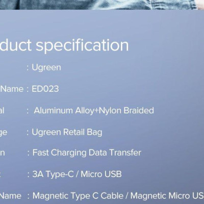 Ugreen UG60207ED023TK 1M cáp USB từ tính cần mua thêm đầu hít 60209 hay 60210 để dùng chung - HÀNG CHÍNH HÃNG