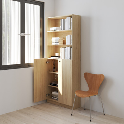 HAPPY FURNITURE , Kệ sách 6 tầng 2 cửa mở - CATY, KSA_076 , 80cm x 28cm x 202cm DxRxC