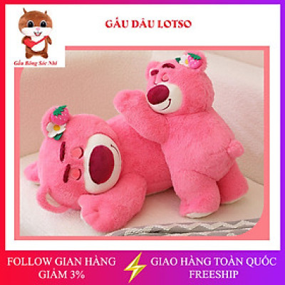 Gấu Dâu Bông Lotso Dâu Huggin Bear Lông Xù Nằm Dễ Thương Mềm Mịn Cao Cấp