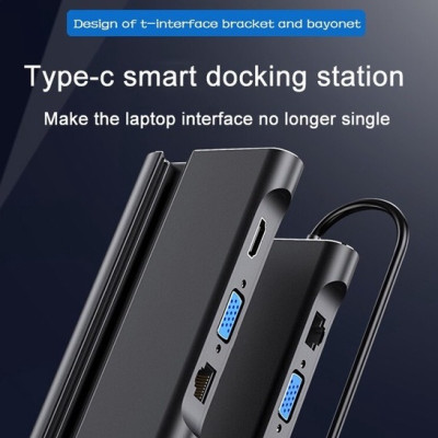 HUB Kiêm Dock Type-C Ra HDMI,VGA,LAN,3 Cổng USB 3.0 Hỗ Trợ Power Delivery - Hàng Nhập Khẩu