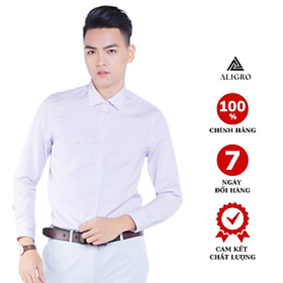 Áo sơ mi nam dài tay ALIGRO cổ bẻ dáng ôm body 100% chất liệu cotton tím nhạt ALGS150