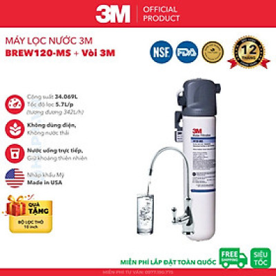 [SIÊU TỐC] Máy Lọc Nước 3M BREW120-MS Công nghệ NANO 3M, Không Dùng Điện - Hàng Chính Hãng 3M, Nhập Khẩu Mỹ