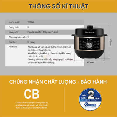 Nồi áp suất Bluestone 5 lít PCB-5648 - Hàng chính hãng