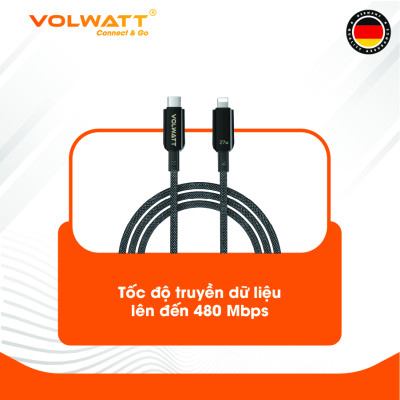 Cáp sạc nhanh 27W Volwatt GE-A35-CL hàng chính hãng| Cáp Type-C to L, có LED hiển thị công suất, dài 1.2m – BH 1 đổi 1
