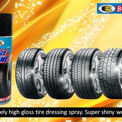 Chai xịt bóng lốp xe, chai xịt bóng vỏ xe, chai xịt bóng ghế xe ô tô ,chai xịt bóng yên xe máy và bảo vệ lốp xe, vỏ xe, ghế xe và yên xe - TIRE SHINE Bosny B118 550cc- Nhập khẩu Thái Lan