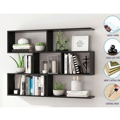 Kệ Sách Gỗ Treo Tường 4 Tầng, Giá Để Sách Trang Trí Cho Bé Tundo CTKT06-120 KT 120 x 82 x 20cm