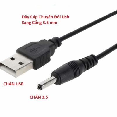 Dây Cáp Chuyển USB 5V to DC Jack 3.5*1.35mm Cho Quạt Sạc, Đèn Sạc, Đèn LED, Đài - Hàng Chính Hãng 