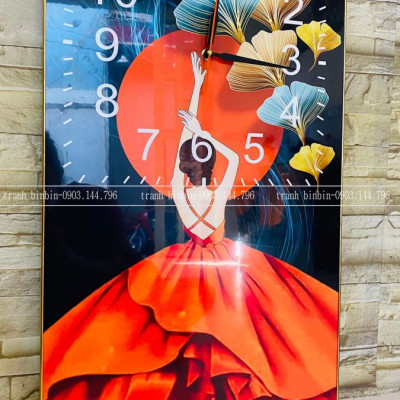 Tranh đồng hồ tráng gương - tranh đồng hồ treo phòng khách - phòng ngủ - nhà hàng - khách sạn - tranh đồng hồ tráng gương cô gái - tặng đinh 3 chân