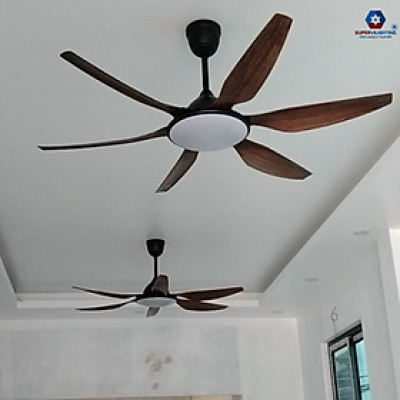 Quạt trần 6 cánh SuperVilighting Hàng chính hãng đèn trang trí trần nhà phòng khách cánh dài SP-118 có điều khiển