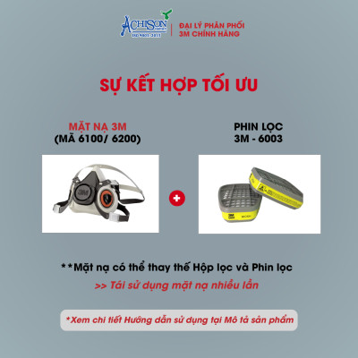 Bộ mặt nạ chống hóa chất, dùng phun thuốc trừ sâu - Mặt nạ nửa mặt 3M 6100/ 6200  kèm 2 phin lọc - Hàng chính hãng 100%