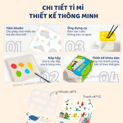 Finger Paint Mideer bộ màu kèm dụng cụ chính hãng an toàn cho bé