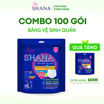 Combo 100 gói Băng Vệ Sinh Quần Peppy Shana Ngày Đêm Siêu Thấm, Freesize, Chống Tràn Tối Đa, Tiết Kiệm (200 miếng)