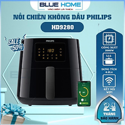 Nồi Chiên Không Dầu Philips HD9280/90, 2000W-6.2Lit, Kết Nồi Wifi, Hàng Chính Hãng