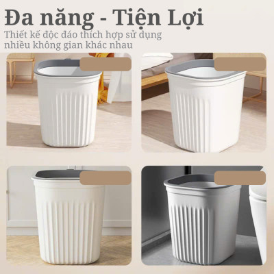 Thùng rác, thùng rác nhựa, chất liệu nhựa PP cao cấp - Chịu lực tốt - Có vòng áp suất cố định túi rác - Thay túi rác dễ dàng - Màu trắng - Nhỏ - Vừa - Lớn