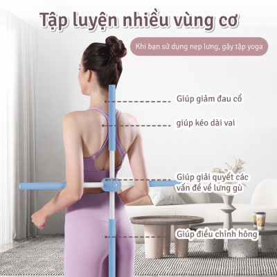 BG Gậy tập thẳng lưng Blue 6015 , thanh gậy tập yoga chống gù lưng, mở vai hình chữ thập