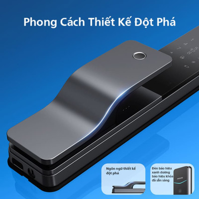 Bộ khóa cửa thông minh Gateway điều khiển từ xa, vân tay, thẻ từ, mật khẩu và chìa cơ, tích hợp kèm chuông cửa Philips DDL801-5HBS - Hàng chính hãng