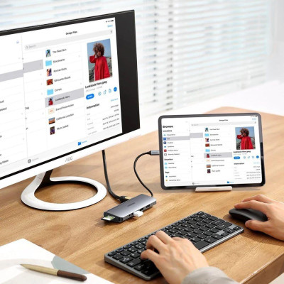 Ugreen UG80133CM179TK 10 trong 1 màu xám bộ chuyển đổi hub type C ra 3 x usb A 3.0 + 4k HDMI + 1080P VGA + RJ45 LAN Gigabit + đọc thẻ SD-TF + AUX 3.5mm audio + 65w PD Power - HÀNG CHÍNH HÃNG