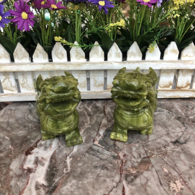 Cặp Tỳ Hưu phong thủy đá ngọc serpentine - Dài 13 cm